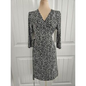 Banana Republic  Cheetah Print Wrap Dress Size L Black And White